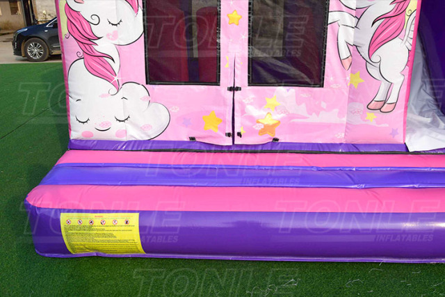 Commercial unicorn theme kids inflatable bounce house with dry slide for sale