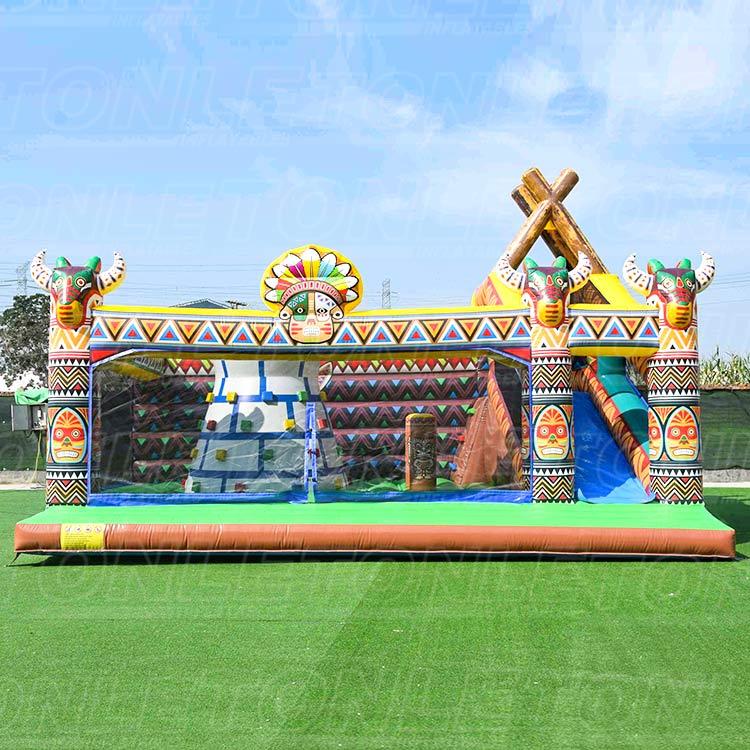 new design theme inflatable playground with rock climbing wall for sale