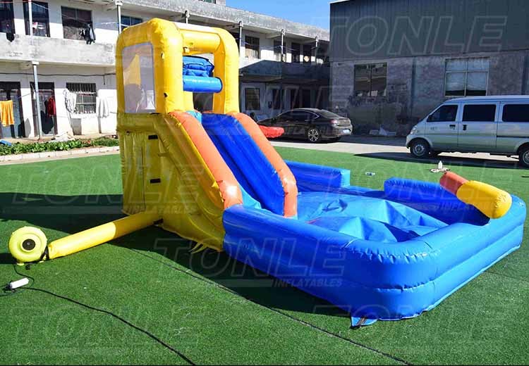Custom small backyard inflatable water slide with pool and small water gun for sale