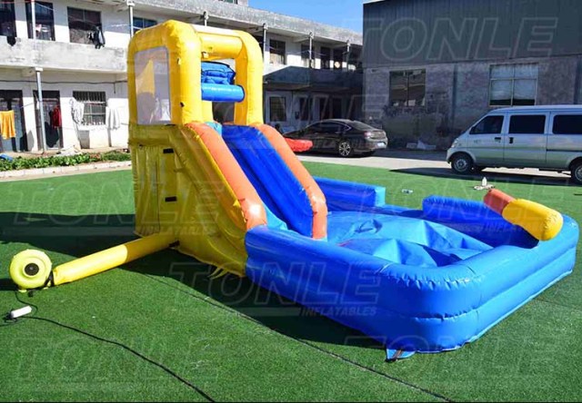 Custom small backyard inflatable water slide with pool and small water gun for sale