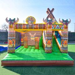 Customized bouncy castle tribal theme with dry slide combo for sale