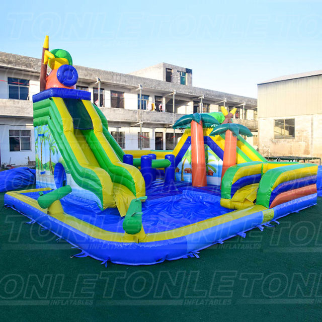 Custom small family backyard inflatable water slide with pool and small water gun for sale