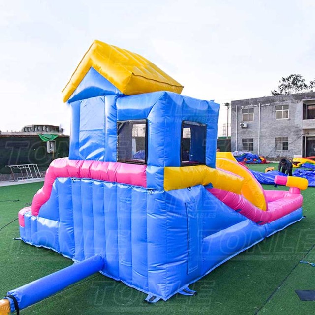 Custom small backyard inflatable water slide with rock climbing, small water gun for kids