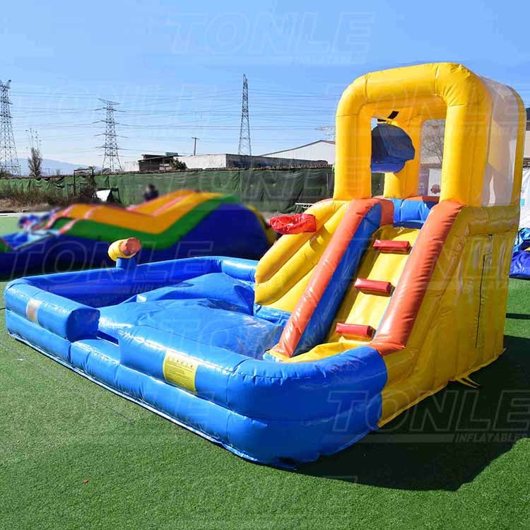 Custom small backyard inflatable water slide with pool and small water gun for sale