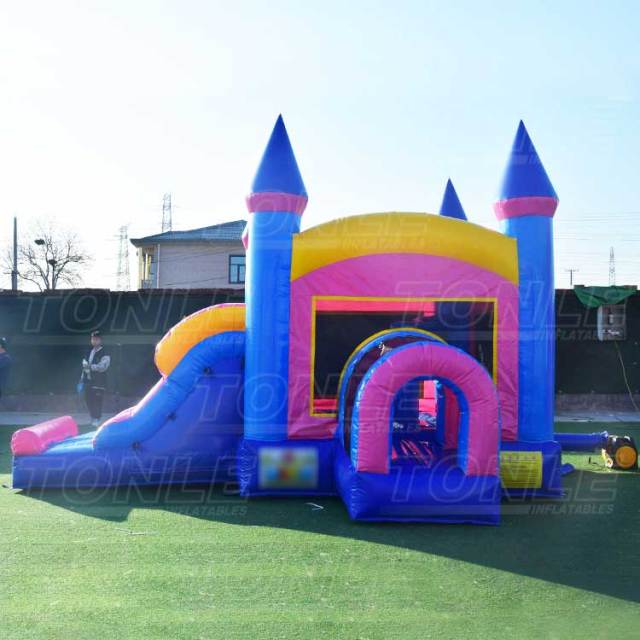 double lane slide inflatable bouncer combo with dry slide for sale