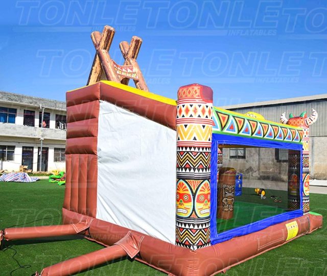 Customized bouncy castle tribal theme with dry slide combo for sale