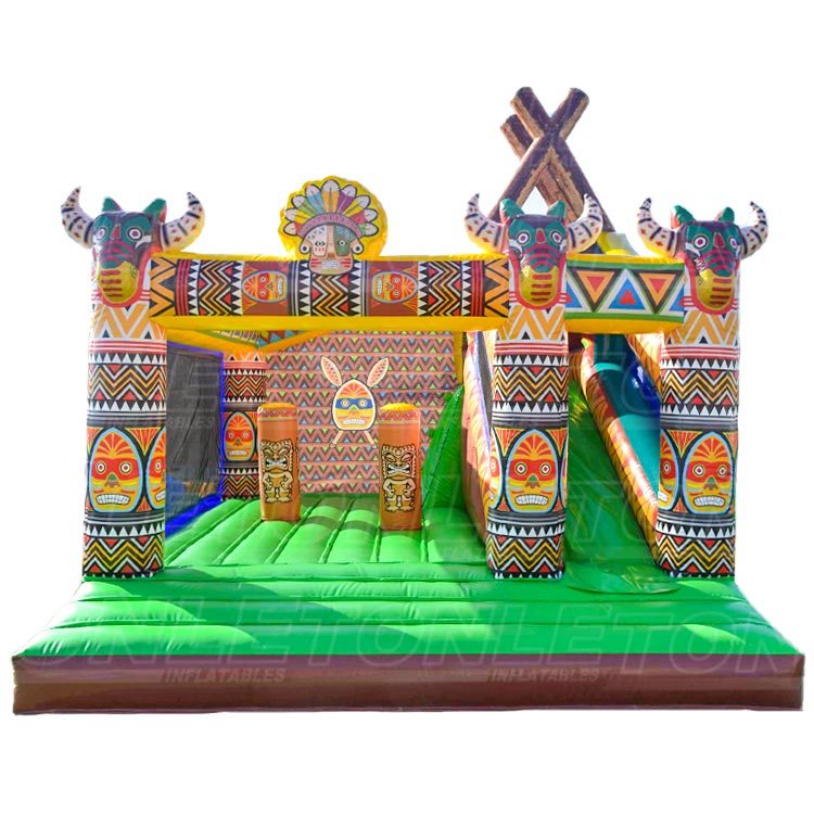 Customized bouncy castle tribal theme with dry slide combo for sale