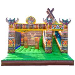 Customized bouncy castle tribal theme with dry slide combo for sale