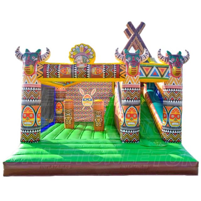 Customized bouncy castle tribal theme with dry slide combo for sale