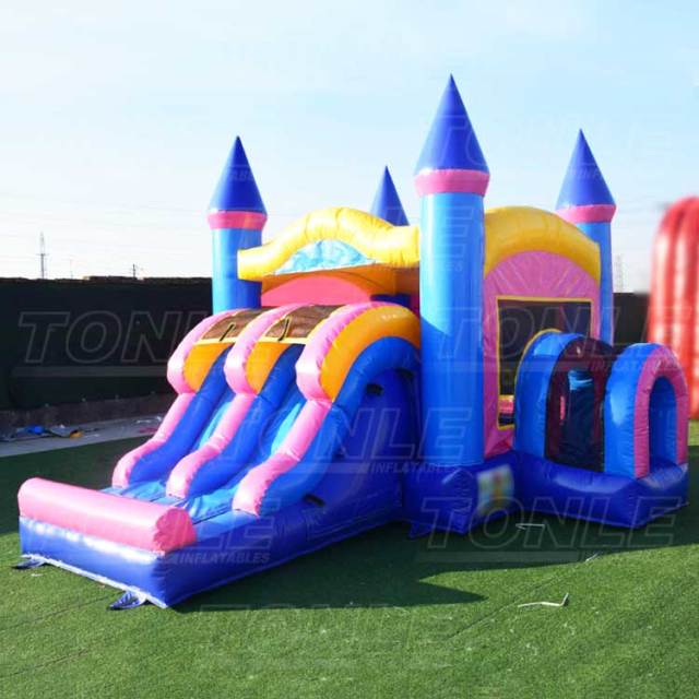 double lane slide inflatable bouncer combo with dry slide for sale