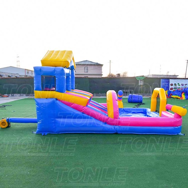 Custom small backyard inflatable water slide with rock climbing, small water gun for kids