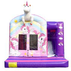 Commercial unicorn theme kids inflatable bounce house with dry slide for sale