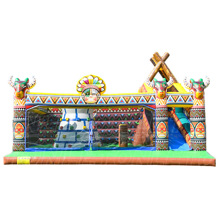 new design theme inflatable playground with rock climbing wall for sale