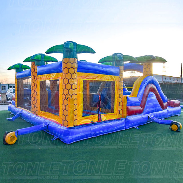 Factory customized cheap inflatable obstacles with bounce house and slide for sale