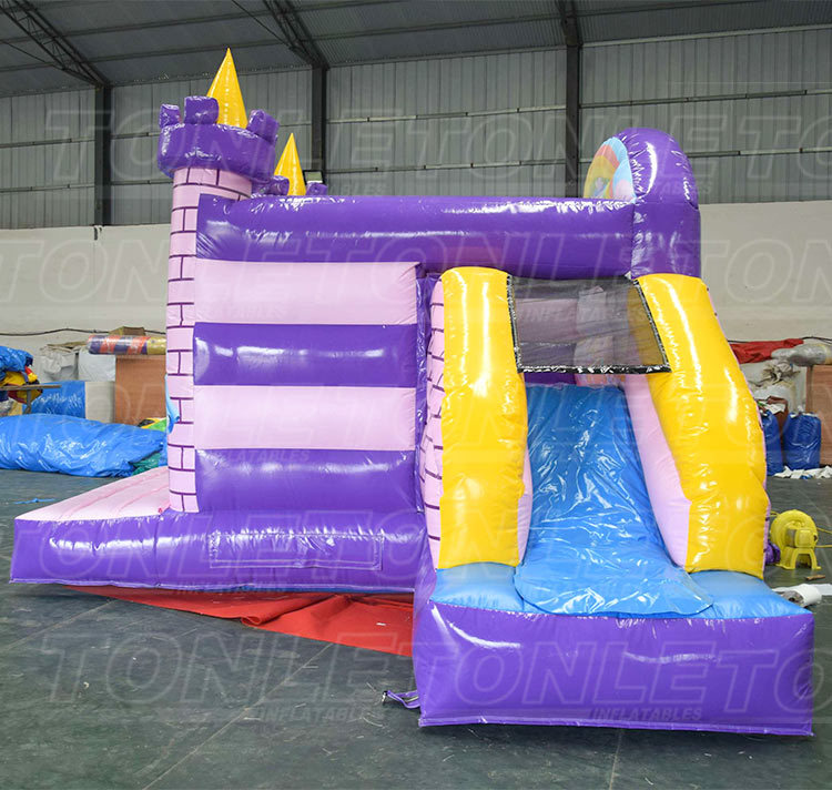 outdoor factory kids cheap inflatable pink princess bounce house with dry slide