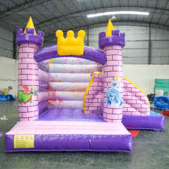 outdoor factory kids cheap inflatable pink princess bounce house with dry slide