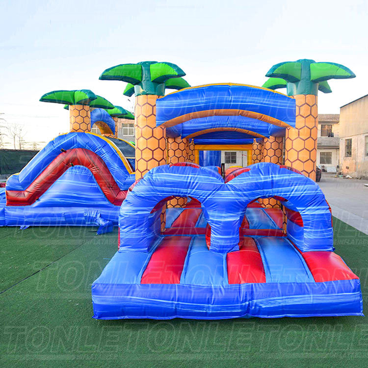 Factory customized cheap inflatable obstacles with bounce house and slide for sale