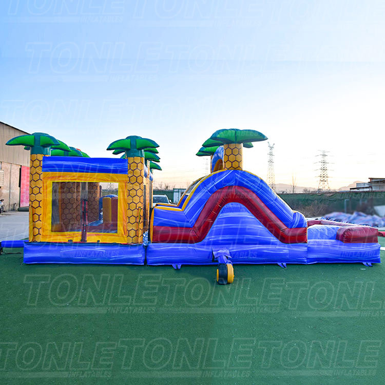 Factory customized cheap inflatable obstacles with bounce house and slide for sale