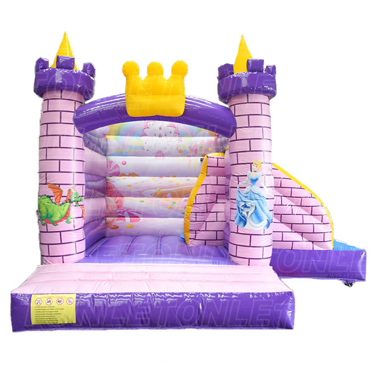 outdoor factory kids cheap inflatable pink princess bounce house with dry slide