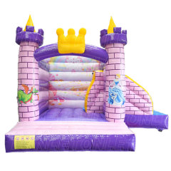 outdoor factory kids cheap inflatable pink princess bounce house with dry slide