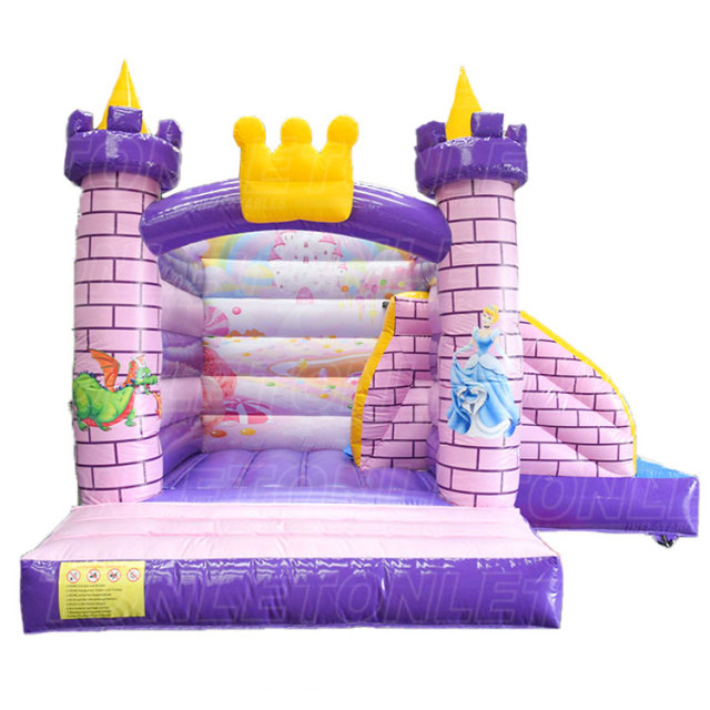 outdoor factory kids cheap inflatable pink princess bounce house with dry slide