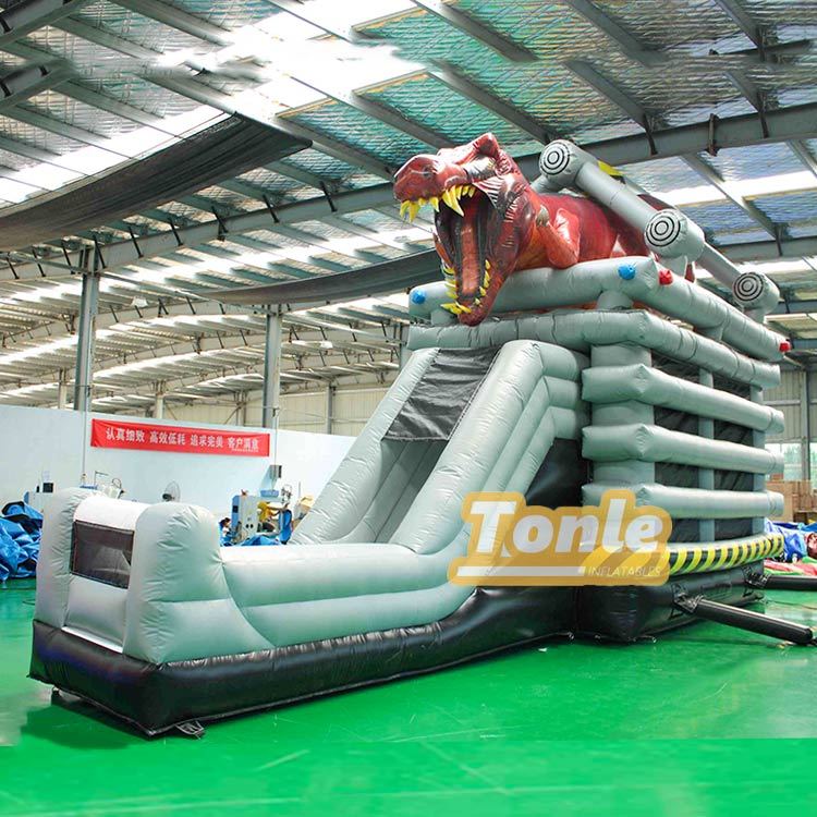 Custom T-Rex inflatable bounce house dry slide combo