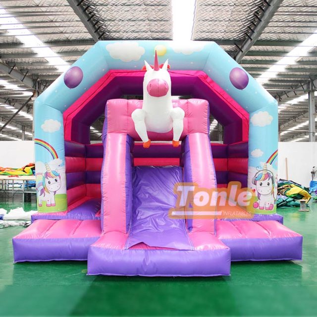 Unicorn themed bouncy castle inflatable bounce house