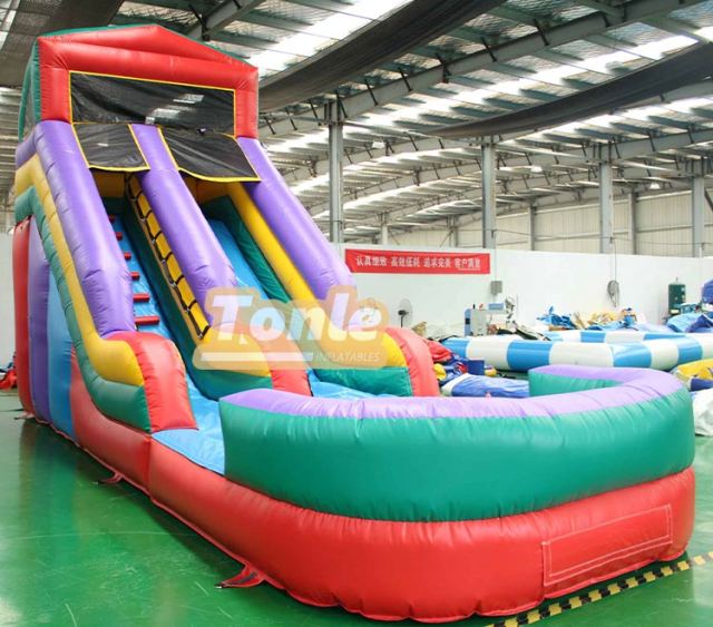 Custom Commercial Classic Rainbow Colors Inflatable Water Slide