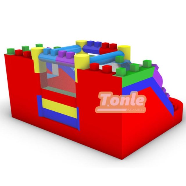 Block-themed bouncy castle slide combo with ball pit