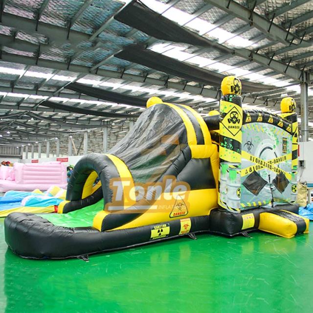 Toxic nuclear radiation theme inflatable bounce house slide combination