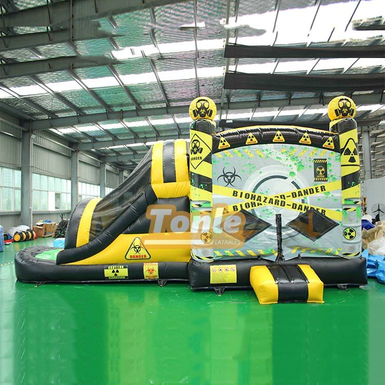Toxic nuclear radiation theme inflatable bounce house slide combination