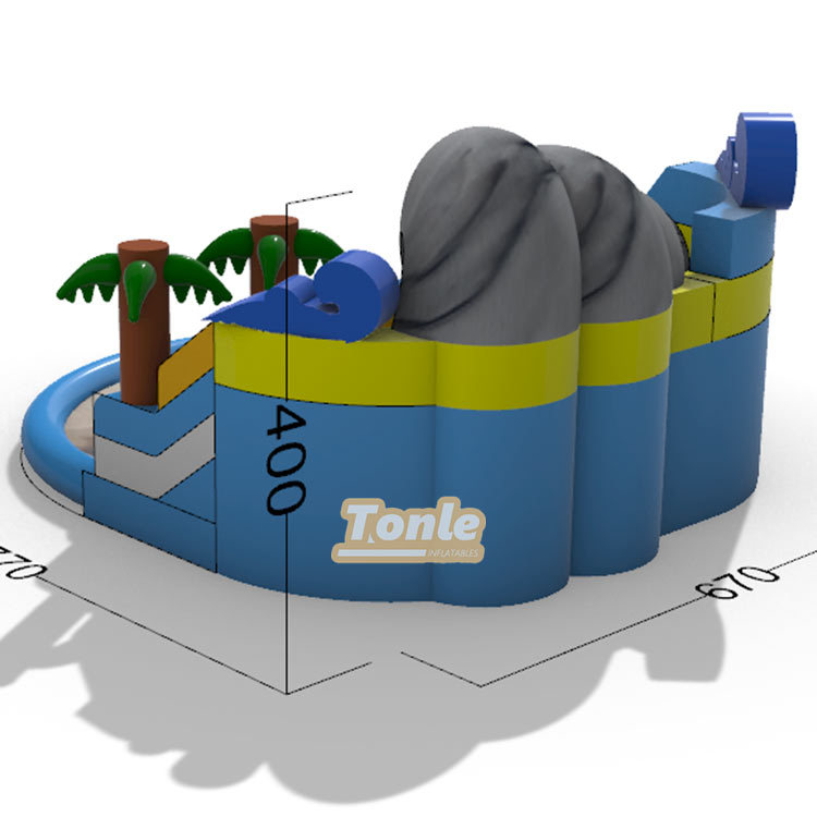 Ocean-themed palm tree inflatable slide with swimming pool