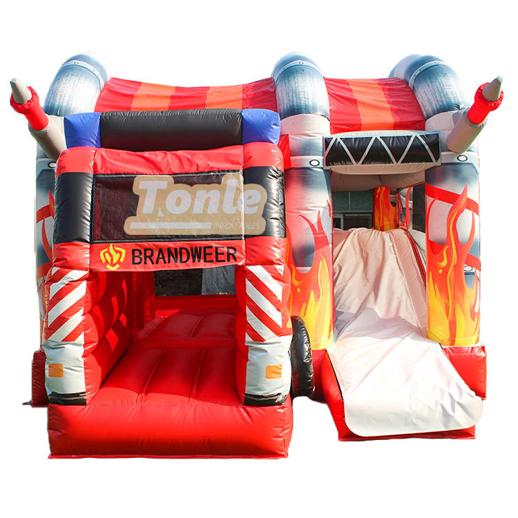 13*15ft inflatable fire truck bouncy castle slide combo