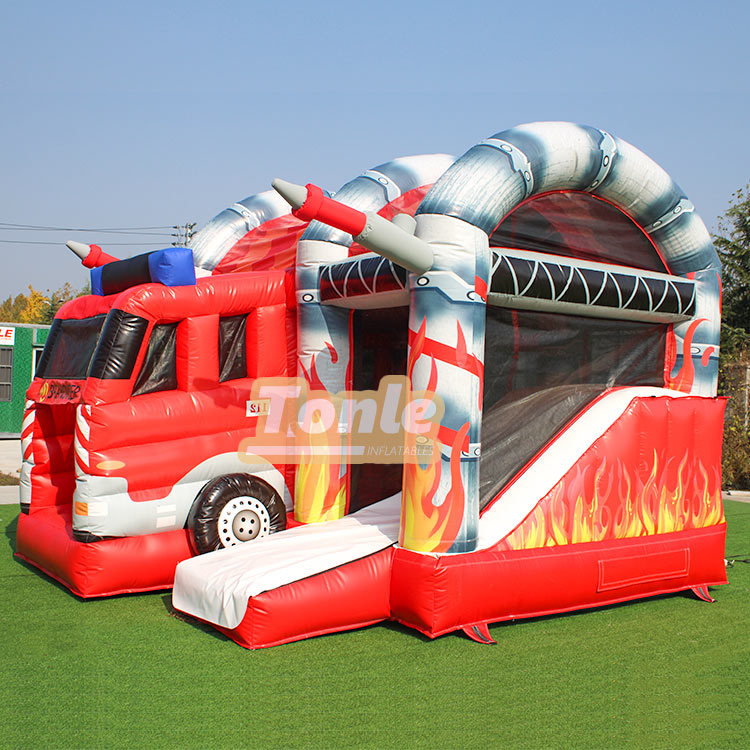 13*15ft inflatable fire truck bouncy castle slide combo