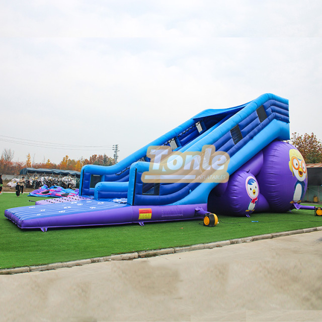 Supplier sells 50ft penguin theme large inflatable dry slide