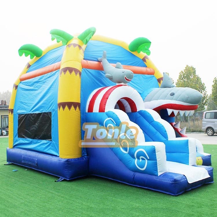 Wholesale kids shark-themed bouncy castle slides for sale