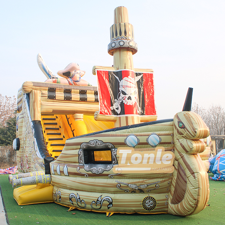 Vendor sells pirate ship themed inflatable slides