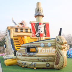 Vendor sells pirate ship themed inflatable slides
