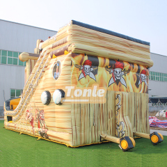 Vendor sells pirate ship themed inflatable slides