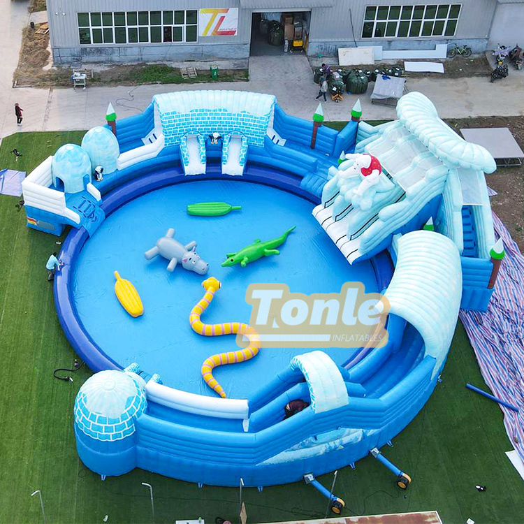 Commercial outdoor giant inflatable land water park inflatable water slide with pool