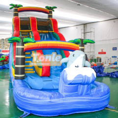 18FT Dolphin Tropical Tree Inflatable Water Slide