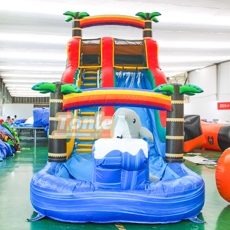 18FT Dolphin Tropical Tree Inflatable Water Slide