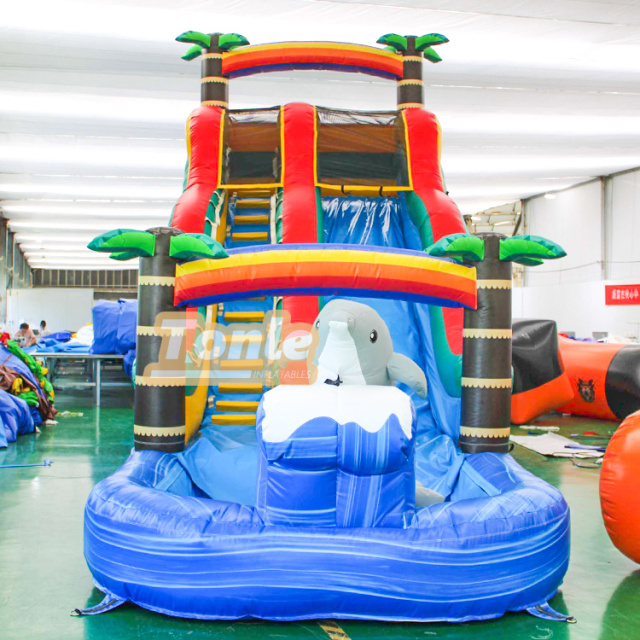 18FT Dolphin Tropical Tree Inflatable Water Slide