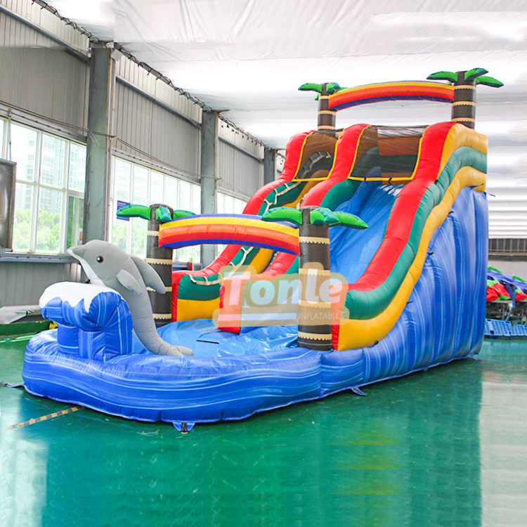 18FT Dolphin Tropical Tree Inflatable Water Slide