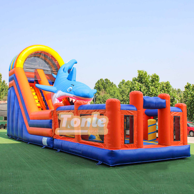 Shark theme wet and dry inflatable slide