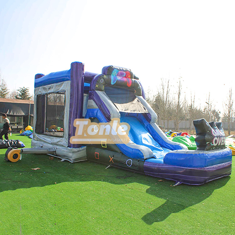 level up gamer bounce house with water slide
