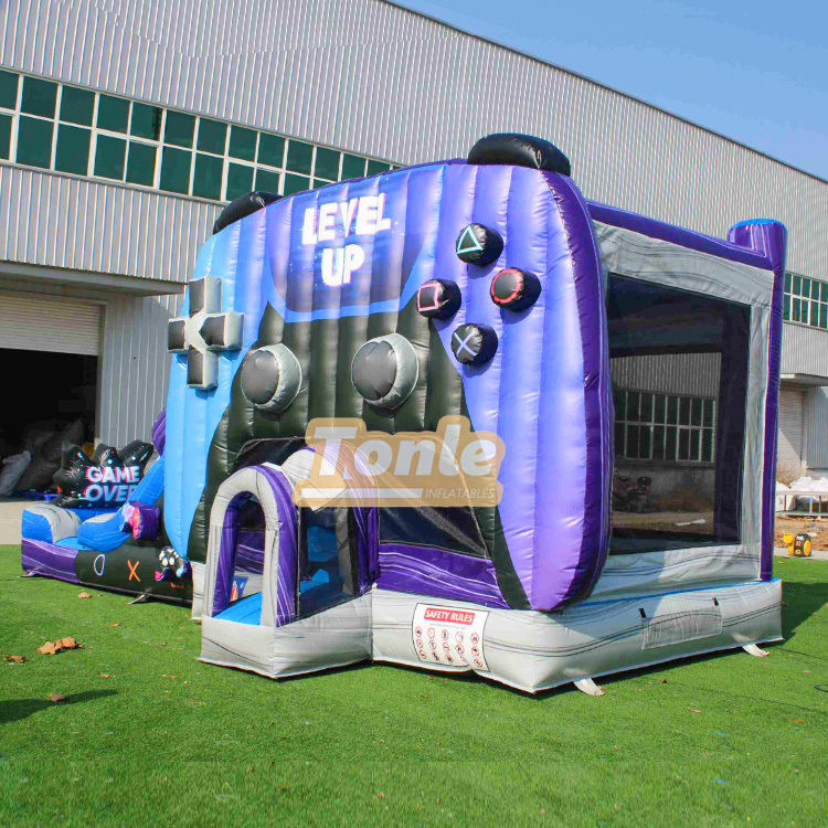 level up gamer bounce house with water slide