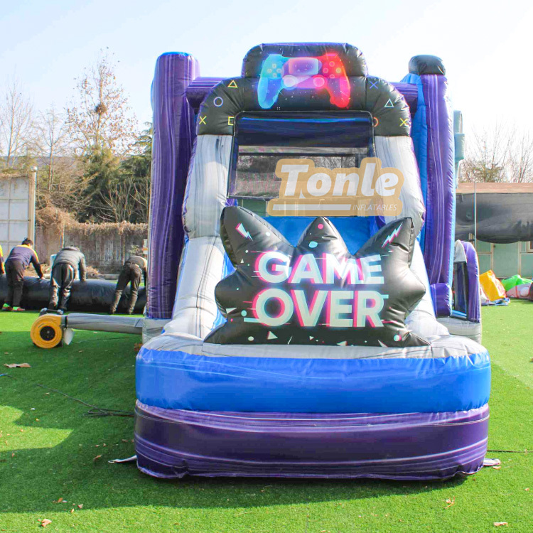 level up gamer bounce house with water slide