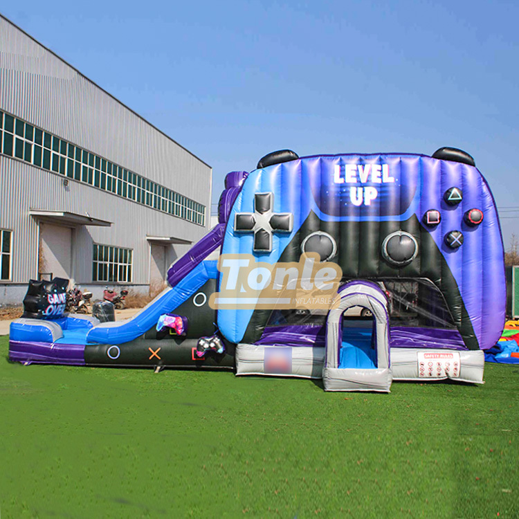 level up gamer bounce house with water slide