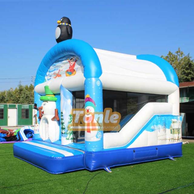 Winter snowman theme inflatable castle with slide